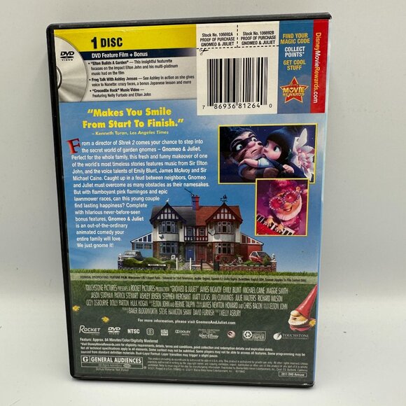 Gnomeo & Juliet DVD 2011 Animated Comedy Featuring Elton John Touchstone Films - Picture 2 of 3